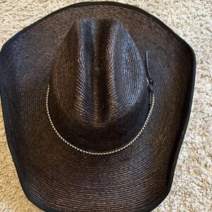 Men's Black Straw Cowboy Hat with Decorative Braided Band